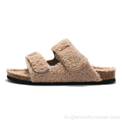 Strap pluche wollen klomp slippers